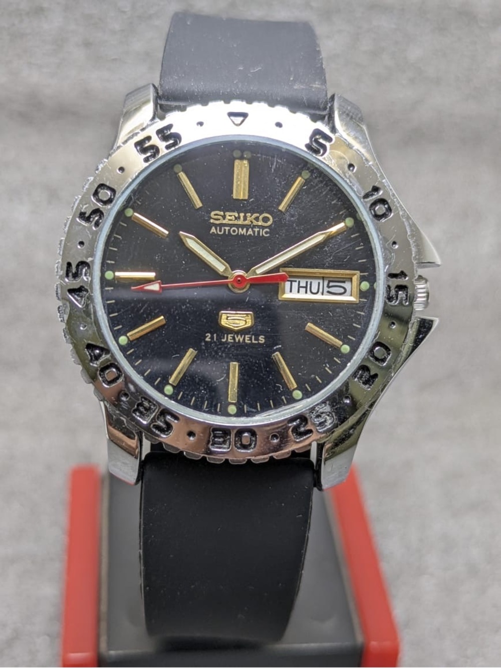 Seiko 5 Automatic Day-Date Watch with Rotating Style Bezel
